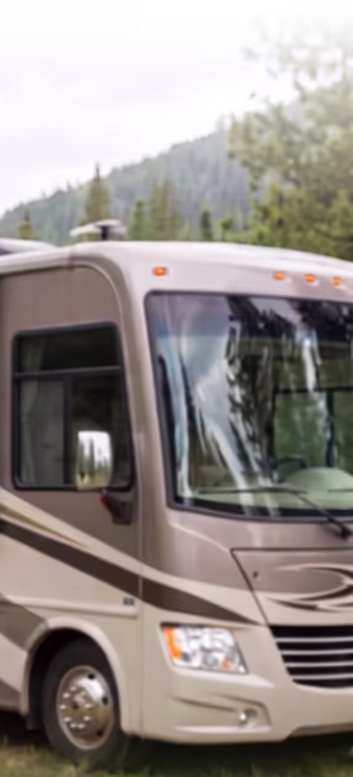 An RV parked at a campsite